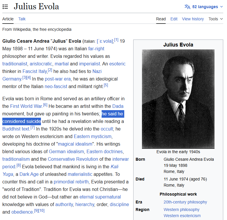 Evola suicide