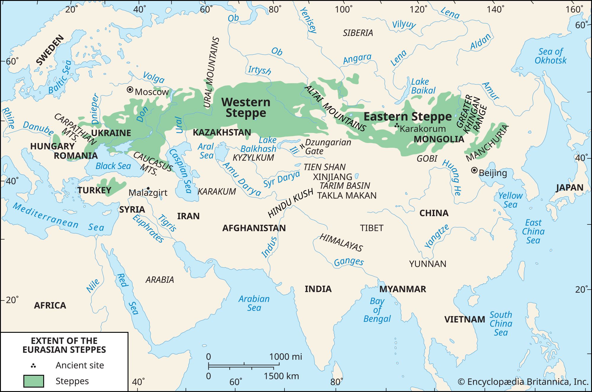 Extent Eurasian steppes